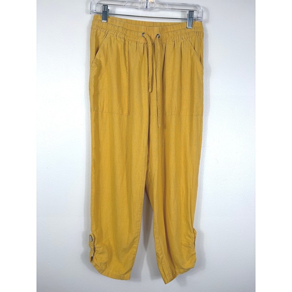 Jules and leopold Pants - Jules and Leopold Linen Blend Drawstring Capri Mustard Small Boho Summer Casual